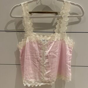 J.Crew Cream Lace and Pink Top
